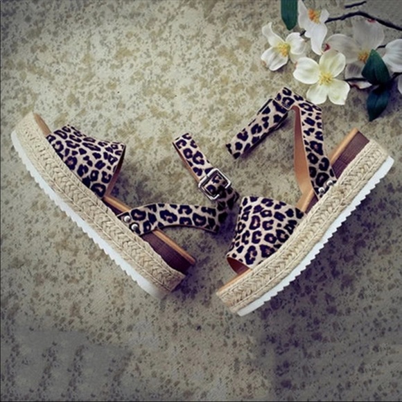 Snakeskin/ Leopard/ Tan Platform Espadrille Sandal - Picture 6 of 8